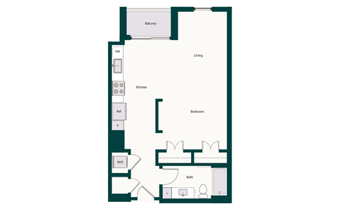 Floor plan for studio, 1 bath, 711 sqft